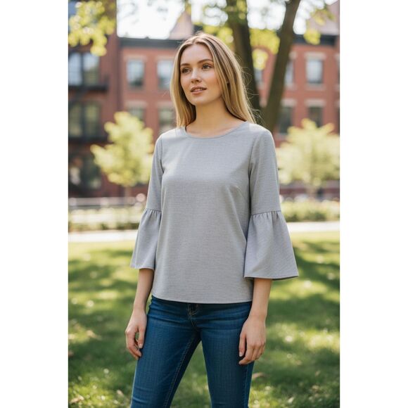 J Crew Factory Gray Flannel Bell-Sleeve Top Size 6 - Picture 1 of 9